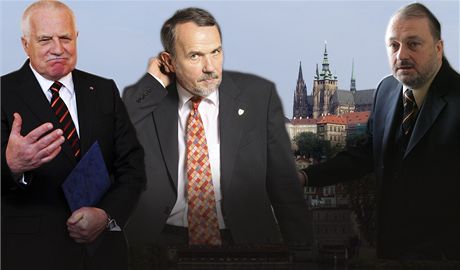Na amnestii Václava Klause se podle hradního kanclée Vratislava Mynáe podíleli Ladislav Jakl (vpravo), Petr Hájek (uprosted) a Pavel Hasenkopf (ilustraní snímek).