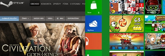 Vlevo stránky Steamu, vpravo Windows 8