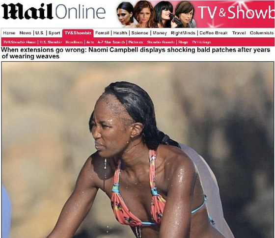 Naomi Campbellová měla problémy s vypadáváním vlasů (srpen 2012).