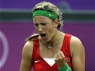 JO! Běloruská tenistka Viktoria Azarenková se raduje během zápasu o olympijský