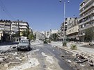 Prázdná ulice tvrti Salahaddín ve mst Aleppo (8. srpna 2012)