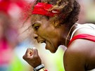Američanka Serena Williamsová při finálovém utkání s Ruskou Marií Šarapovovou....