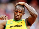 Jamajan Usain Bolt ped semifinálovým závoden na 200 metr. (8. srpna 2012)
