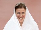 Olympijskou medaili oslavila Zuzana Hejnová s eskou vlajkou. Mávala s ní,
