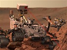 Takto si grafik pedstavuje Curiosity v innosti na povrchu Marsu.