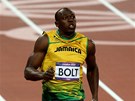 ZLATÝ FINI. Jamajský sprinter Usain Bolt s pehledem vyhrál závod na 100 metr.