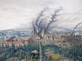 Malíř Ernst Wilhelm Knippel v roce 1855 zobrazil železárny i tak, jak je vídal