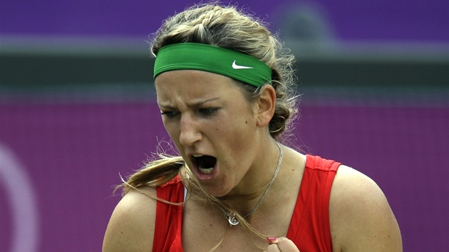 JO! Běloruská tenistka Viktoria Azarenková se raduje během zápasu o olympijský bronz.