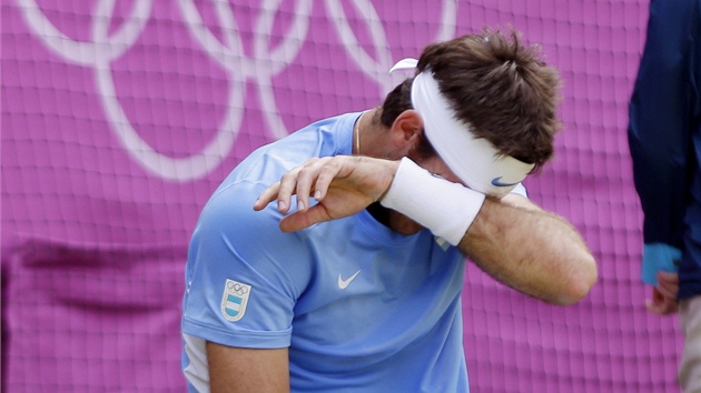 Argentinec Del Potro pi utkn se vcarem Rogerem Federerem (3. srpna 2012)