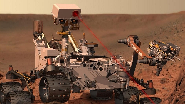 Takto si grafik pedstavuje Curiosity v innosti na povrchu Marsu.