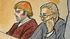 James Holmes podez�elý ze st�elby v Denveru na skice ze soudní sín� (30.