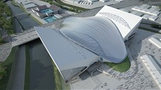 Vizualizace: London Aquatics Centre - "přídavná"  křídla po olympiádě zmizí.