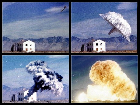 Exploze bomby FAE (Fuel/Air Explosive), která funguje podobn jako termobarické...