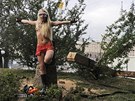 Happening za Pussy Riot v Kyjev. Píslunice feministické organizace Femen...