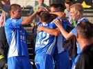 SLÁVA NA JIHU ECH. Fotbalisté Ostravy se radují z gólu v síti eských