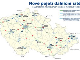 Nové pojetí české dálniční sítě podle návrhu ministerstva dopravy.