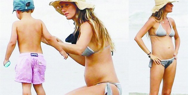 Gisele Bündchenová a její syn Benjamin na plá�i (29. �ervence 2012)