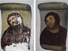 Freska Ježíše Krista z kostela ve španělském města Borja - zleva v roce 2010,...