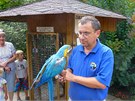 editel chlebské zoo René Frank s papoukem ara, který je zvyklý na pímý...