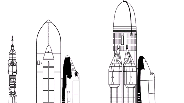 Srovnn t nosi: rakety Sojuz, americkho raketoplnu a soustavy rakety Enrgija a raketoplnu Buran