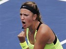 ANO! Bloruská tenistka Viktoria Azarenková se raduje ve tvrtfinále US Open.