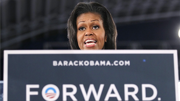 Michelle Obamov hovo pi mtinku ve Fort Lauderdale. (22. srpna 2012)