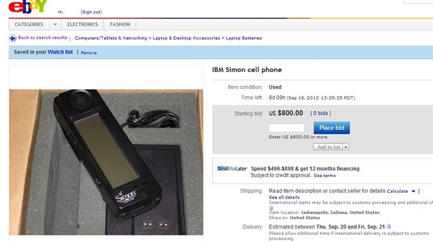 IBM Simon - prvn smartphone na svt v aukci na portlu eBay