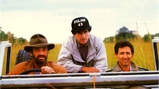 Jean-Paul Belmondo, Claude Lelouch, a Richard Anconina pi natáení filmu Cesta...