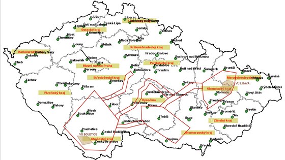 Mapa mst, ve kterch budou ltat letadla a vrtulnky v rmci mezinrodnho