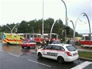 Nehoda tramvaje a autobusu na Barrandov