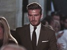 David Beckham v publiku na pehlídce nové kolekce své manelky v New Yorku.