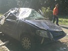 Nehoda automobilu Fiat Punto u Podbrad. 