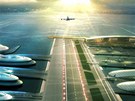 Vizualizace nového plovoucího letiště v ústí Temže v Londýně, jak ho navrhuje