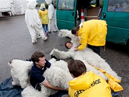 Aktivisté z hnutí Greenpeace zablokovali jednu praskou benzinku firmy Shell...