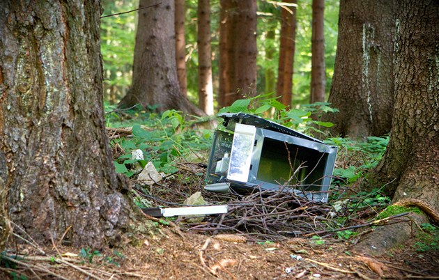 Odhozená mikrovlná trouba v lese nedaleko Trutnova (ilustraní snímek)