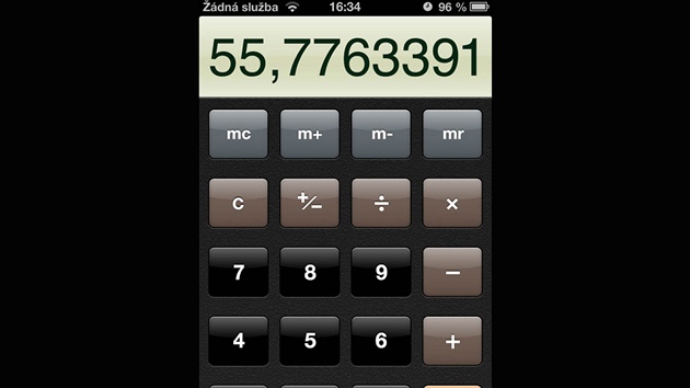 iPhone 5 - kalkulačka je stále stejná.