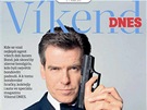 Titulní strana magazínu Víkend DNES na téma James Bond - Pierce Brosnan