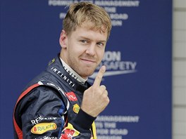 Nmeck pilot Sebastian Vettel, jen zvod v barvch stje Red Bull, oslavuje...