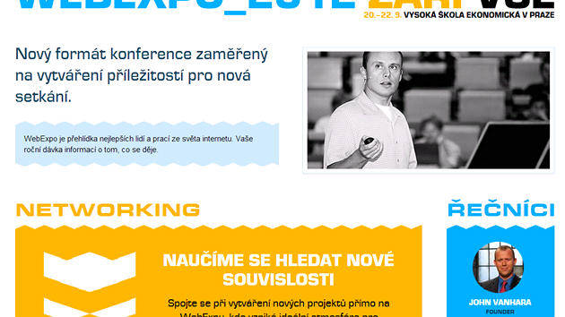 Stránky české konference WebExpo lákaly především na setkávání (networking)