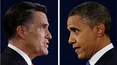 Dvojsnímek Mitta Romneyho a Baracka Obamy z první televizní debaty v Coloradu