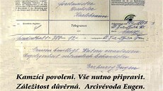 Telegram arcivévody Evena, ve kterém oznámil povolení pesunu prvních kamzík