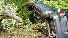 Nehoda vozu Kia Rio u Milovic na Beclavsku