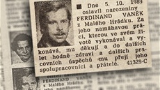 Inzerát k narozeninám Václava Havla alias Ferdinanda Vaňka