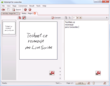 Pevod rukopisu na text v aplikaci tet strany - Myscript