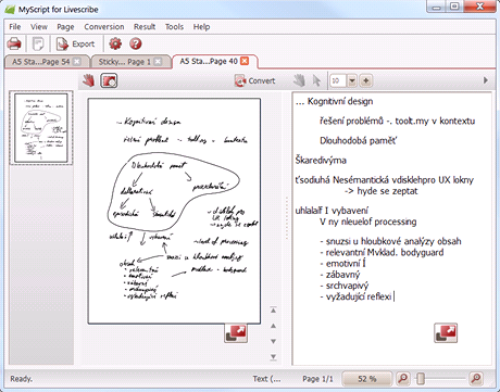 Pevod rukopisu na text v aplikaci tet strany - Myscript