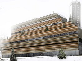 Návrh na přestavbu obchodního centra v Peci pod Sněžkou, který se neumístil.