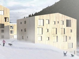 Vítězný návrh na přestavbu obchodního centra v Peci pod Sněžkou.