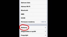 Jak vypnout sledování v iOS 6: Sjedeme dol na poloku Reklamy.