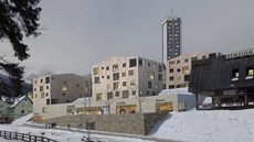 Vítězný návrh na přestavbu obchodního centra v Peci pod Sněžkou.