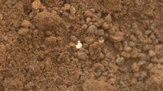 Podivná světlá skvrna na hornině na Marsu 